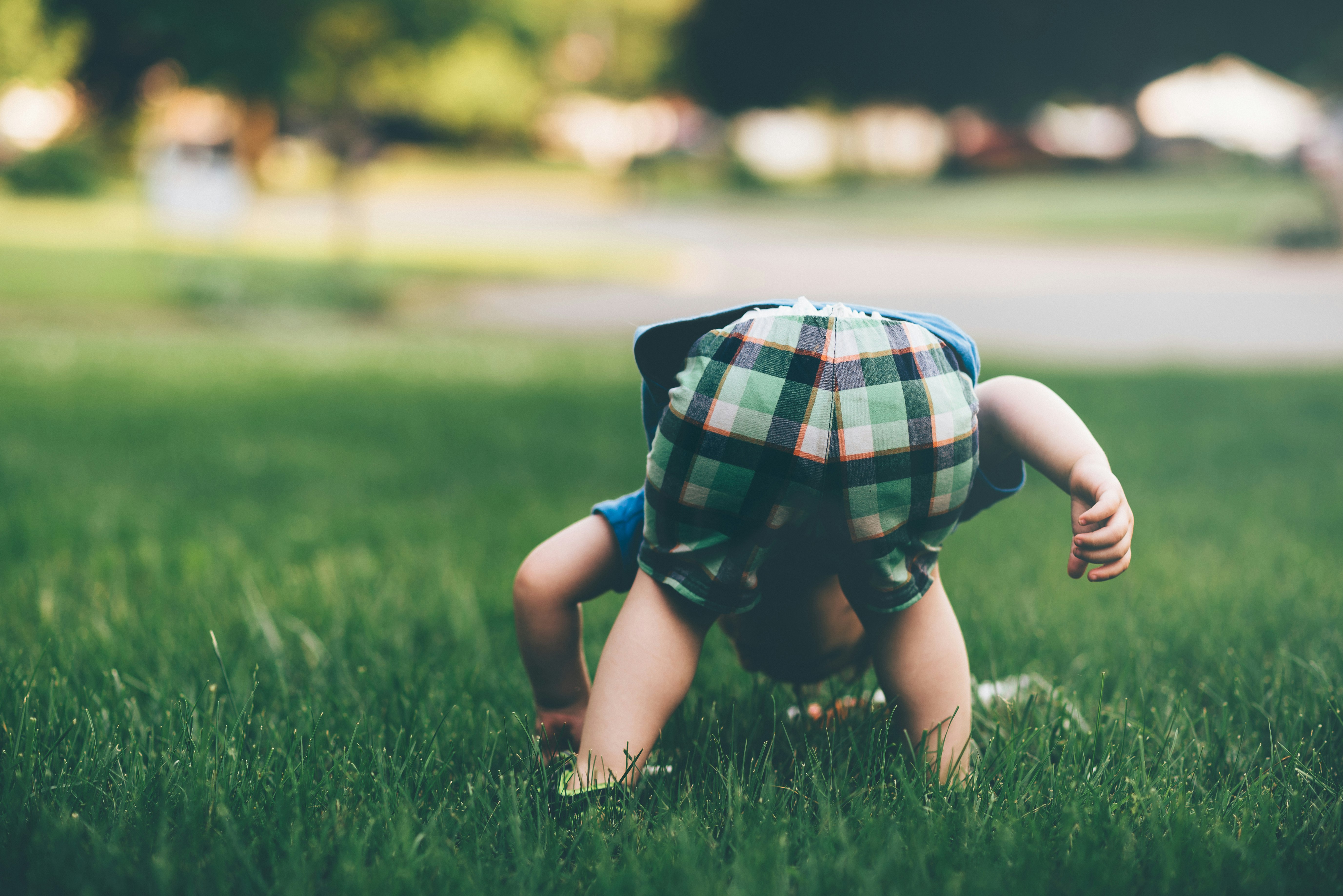 toddler on grass field